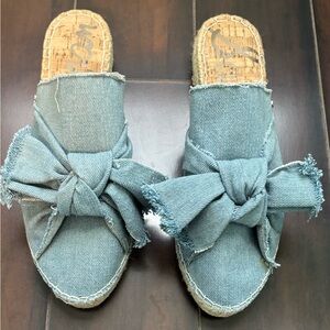 Sam Edelman Blue Denim Mules with Bow